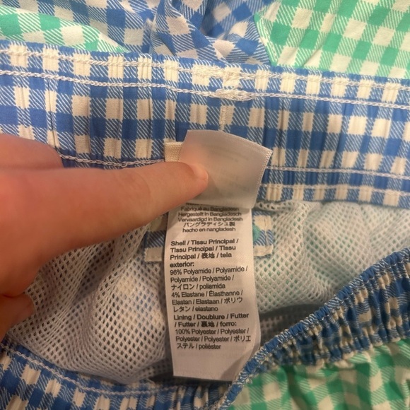 Crewcuts Swim Trunks Boys 12 Lined Gingham Green Blue Beach Ocean - Picture 4 of 12